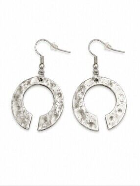 3/$30 IT GIRL Rustic Silvertone Broken Circle Mod Dangle Hook Earrings